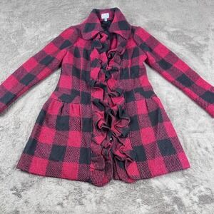 Anthropologie Tracy Reese 'Birling' Coat Black & Red Plaid Sz XS EUC